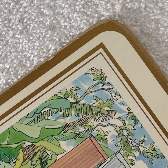 Vintage Pimpernel Luncheon Placemats Trivets Barbadian Chattel Houses Set Of 4 - Picture 9 of 11